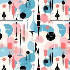 Black, Blue & Pink Retro Abstract Print