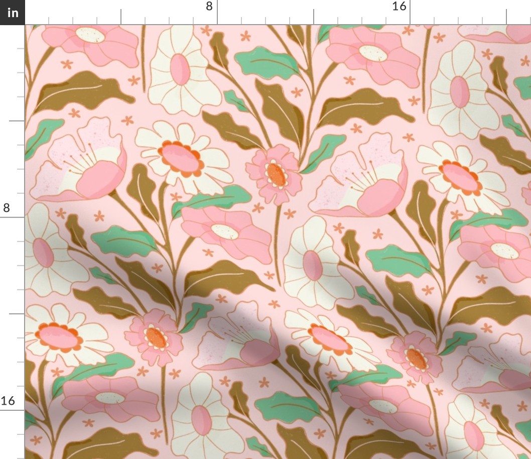 Retro florals pink green