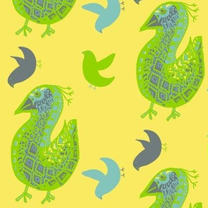 Pattern Bird gray on yellow with friends