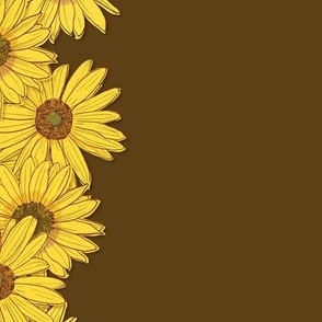 Stripe of Sunflower Blooms on Brown Background 12"