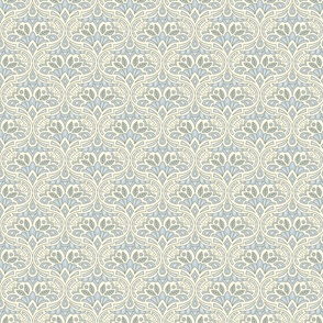(S) French Country Medallion Ogee Pretty Soft Blue and Cream Modern Traditional Damask