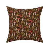 Whimsical Woodland Mushrooms and Snails in Earthy Brown