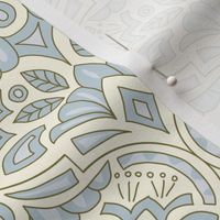 (M) French Country Medallion Ogee Pretty Soft Blue and Cream Modern Damask