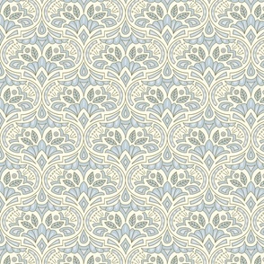 (M) French Country Medallion Ogee Pretty Soft Blue and Cream Modern Damask