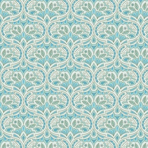 (M) French Country Medallion Ogee Ocean Turquoise Modern Damask Moroccan Tile