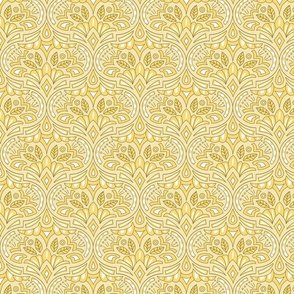 (M) French Country Medallion Ogee Sunshine Yellow Modern Damask