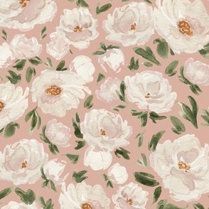  Medium - Cream Watercolour Florals - Salmon Blush