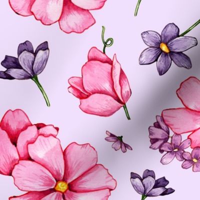 Pink and Purple Watercolour Florals - Purple Background