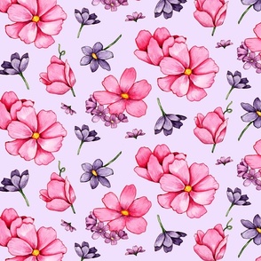 Pink and Purple Watercolour Florals - Purple Background