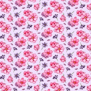 Small scale Pink and Purple Watercolour Florals_purple background