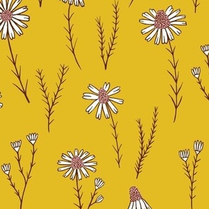 Delicate daisy flowers in mustard yellow - Medium scale