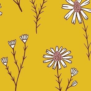 Delicate daisy flowers in mustard yellow - Large scale