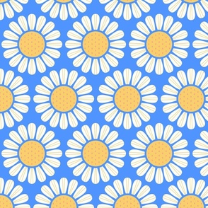 Retro White Daisies on a blue background