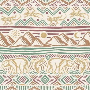 Mangatsika Mountain Stripe - extra large - earth tone brown, gold, sage, and berry on alabaster 