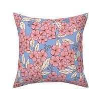 Vintage hydrangea flowers in pink and pastel blue - Medium scale
