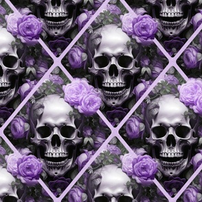 Skulls And Roses Gothic Romance Elegance Pattern Purple Grey