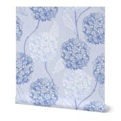 Layered Hydrangea flowers climbing in soft monochromatic periwinkle blue rococo large