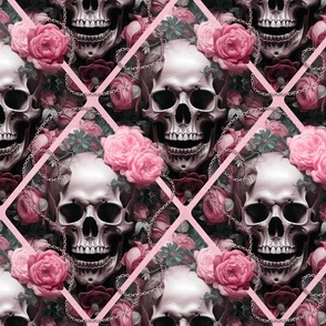 Skulls And Roses Gothic Romance Elegance Pattern Pastel Pink And Grey