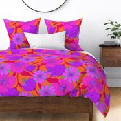 medium-Psychedelic 60s Floral Flower Power-red orange pink 