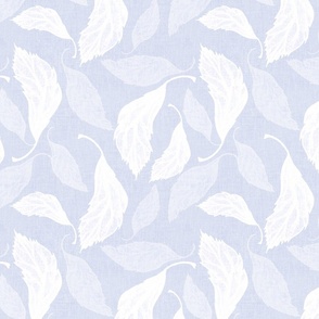 Mini tossed hydrangea floral leaves in monochromatic periwinkle blue 