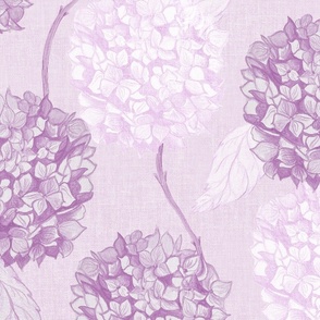 Layered Hydrangea flowers climbing in soft monochromatic lilac lavender purple rococo