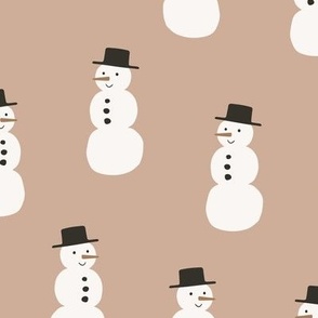 Snowman / medium scale / cosy brown beige cute and playful winter pattern 