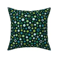 Multicolored watercolor irregular dots // normal scale 0019 A // colorful dot green turquoise blue green bottle dark green background abstract geometric