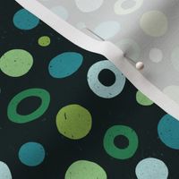 Multicolored watercolor irregular dots // normal scale 0019 A // colorful dot green turquoise blue green bottle dark green background abstract geometric