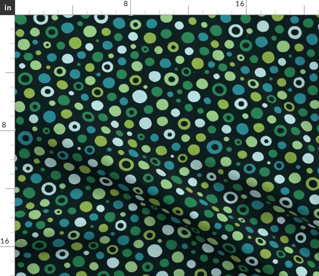 Multicolored watercolor irregular dots // normal scale 0019 A // colorful dot green turquoise blue green bottle dark green background abstract geometric