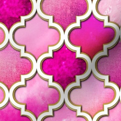 Pink Moroccan Tile in watercolor shades of Magenta and fuchsia or blush and pale pink