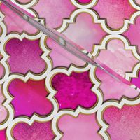 Pink Moroccan Tile in watercolor shades of Magenta and fuchsia or blush and pale pink