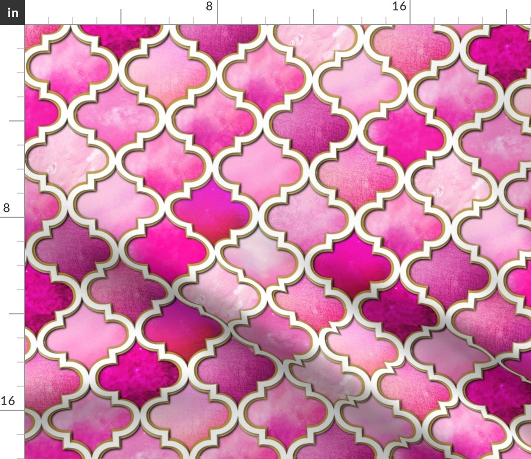 Pink Moroccan Tile in watercolor shades of Magenta and fuchsia or blush and pale pink