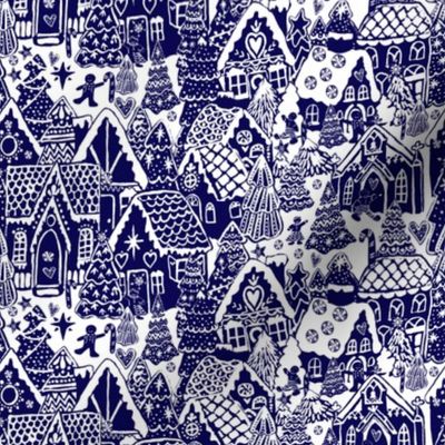 Candyland gingerbread village in navy and White
