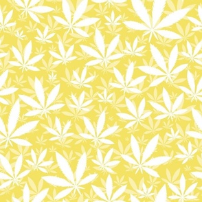 Bigger Scale Marijuana Cannabis Leaves White on Buttercup Yellow