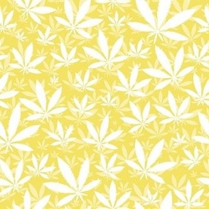 Smaller Scale Marijuana Cannabis Leaves Buttercup Yellow on White