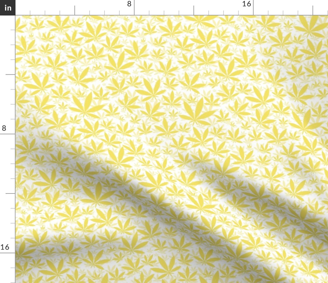 Smaller Scale Marijuana Cannabis Leaves Buttercup Yellow on White