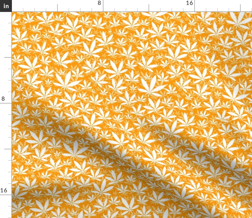 Smaller Scale Marijuana Cannabis Leaves White on Marigold