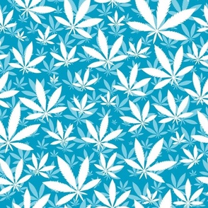 Bigger Scale Marijuana Cannabis Leaves White on Caribbean Blue