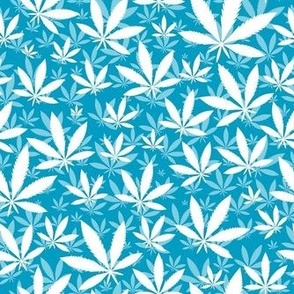 Smaller Scale Marijuana Cannabis Leaves White on Caribbean Blue