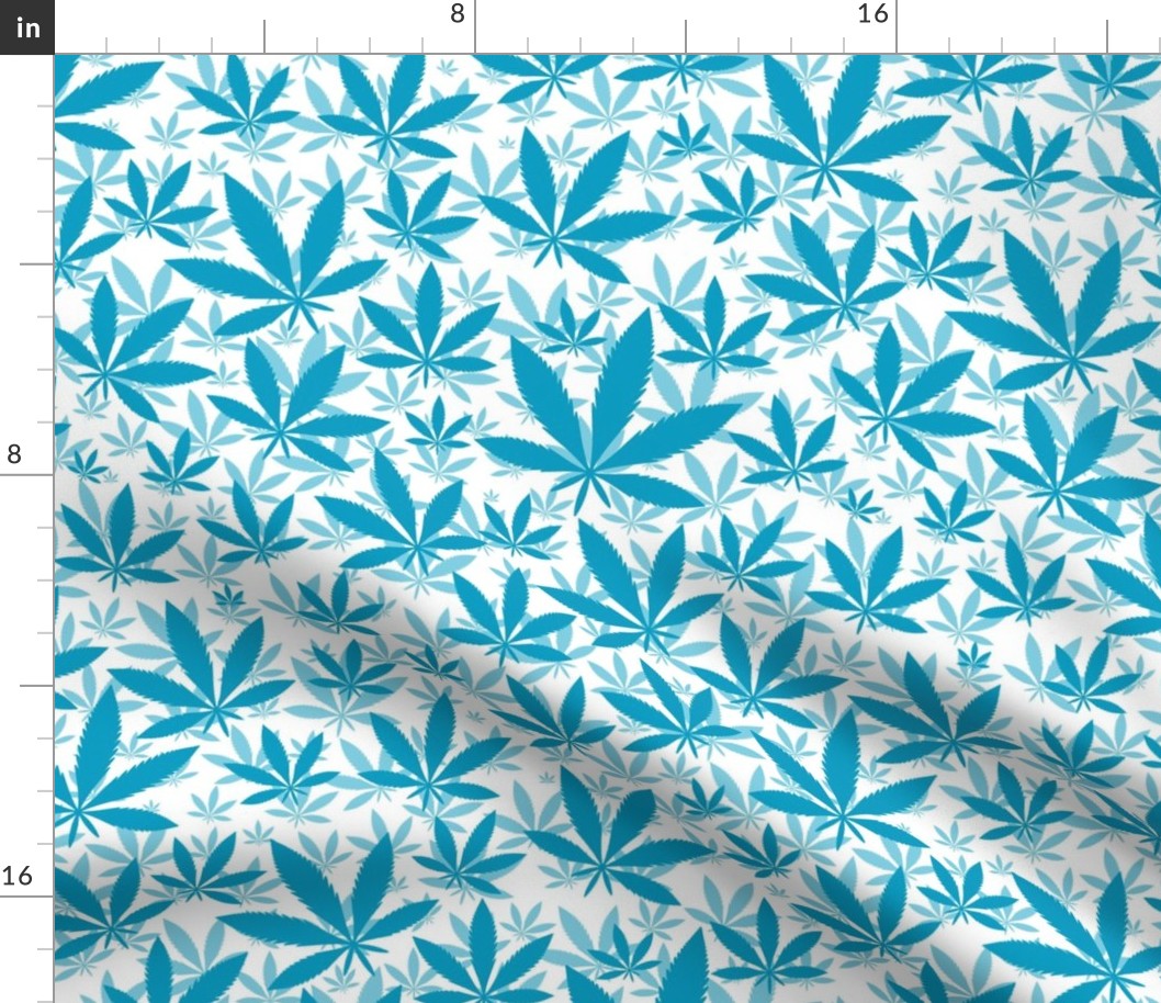 Bigger Scale Marijuana Cannabis Leaves Caribbean Blue on White