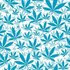 Smaller Scale Marijuana Cannabis Leaves Caribbean Blue on White