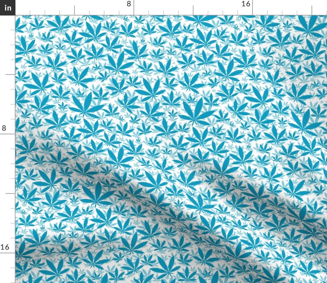 Smaller Scale Marijuana Cannabis Leaves Caribbean Blue on White