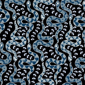 (Large) Hand drawn Geometric Swirling Snakes in Black, Navy Blue, white