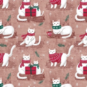 Cute white Christmas cats brown WB23 large scale