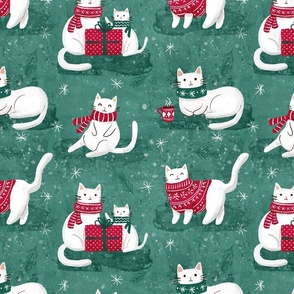 Cute white Christmas cats green WB23 large scale