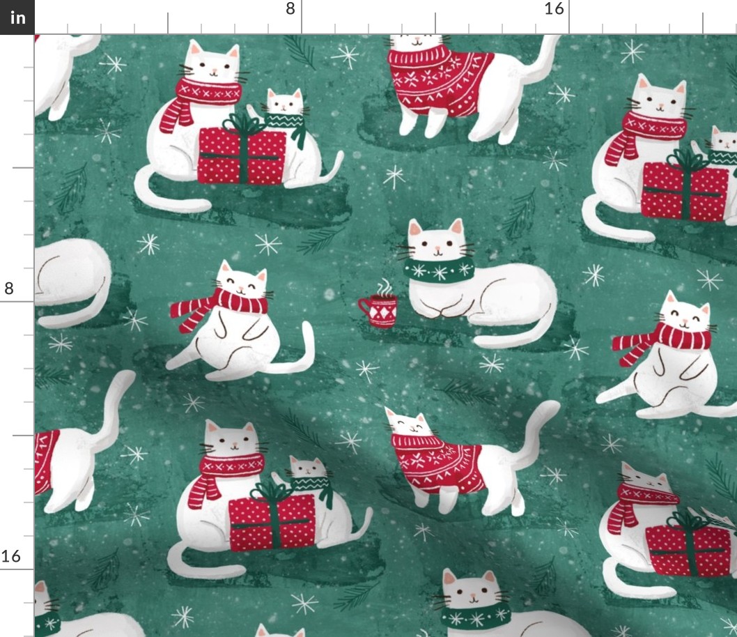 Cute white Christmas cats green WB23 large scale