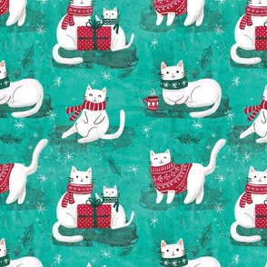 Cute white Christmas cats turquoise WB23 large scale
