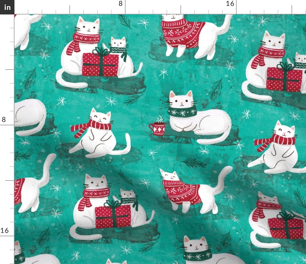Cute white Christmas cats turquoise WB23 large scale