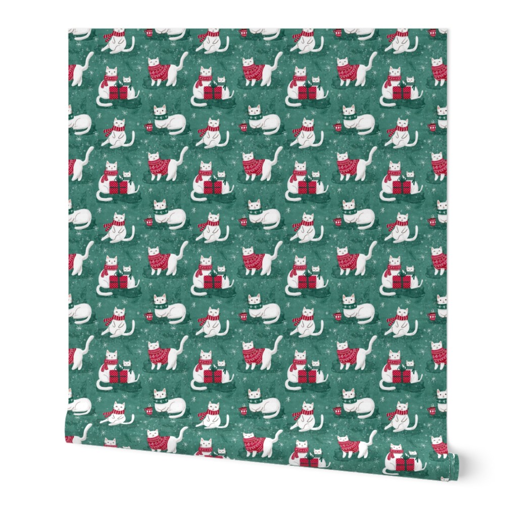 Cute white Christmas cats green Wb23 medium scale