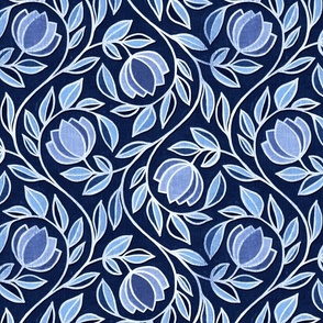 Moody Blue Stylized Floral - medium